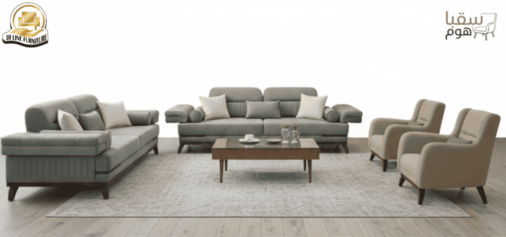 وسادة على الكنبة الثلاثية والكراسي لراحة إضافية.